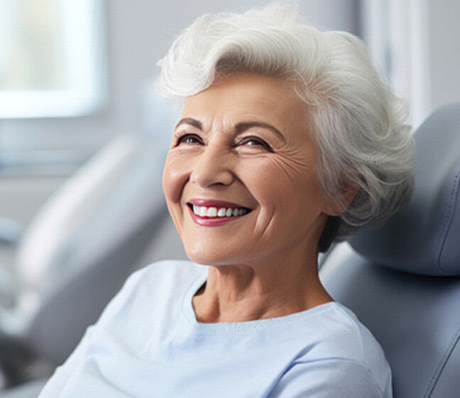 Woman smiling at the dentist's office