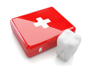 Render of emergency kit next to a tooth